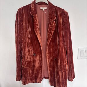WAYF Presley Velvet Double Breasted Blazer Rust Cinnamon Small